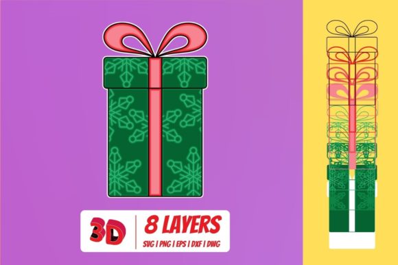 3D Christmas Gift 4 SVG Cut File