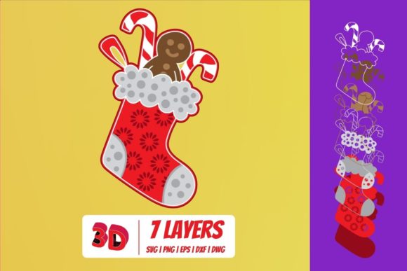 3D Christmas Socks 3 SVG Cut File