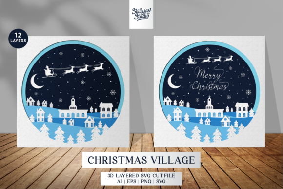 3D Christmas Village SVG Papercut Paperc