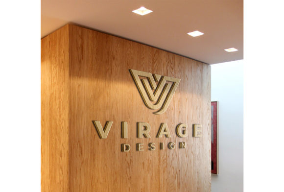 3D Wooden Logo Mockup on Office Wall